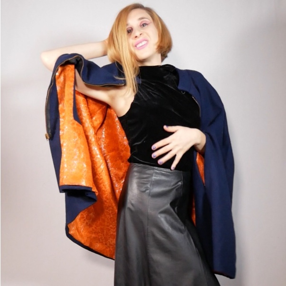 Dark Blue Cosplay Cape Orange Sparkley Lining